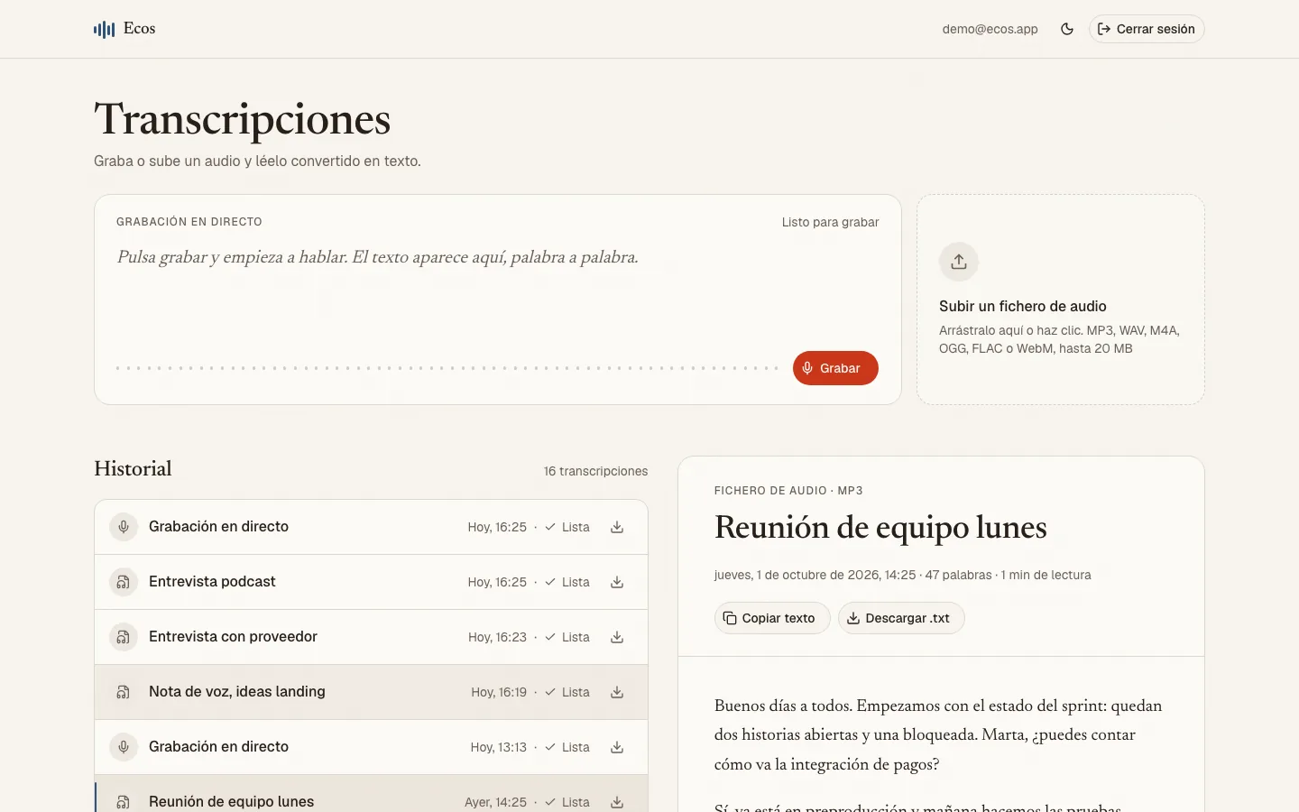 Captura de pantalla de Ecos